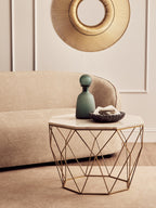White Octagon Marble Top Coffee Table with Gold Metal Frame | Shalimar
