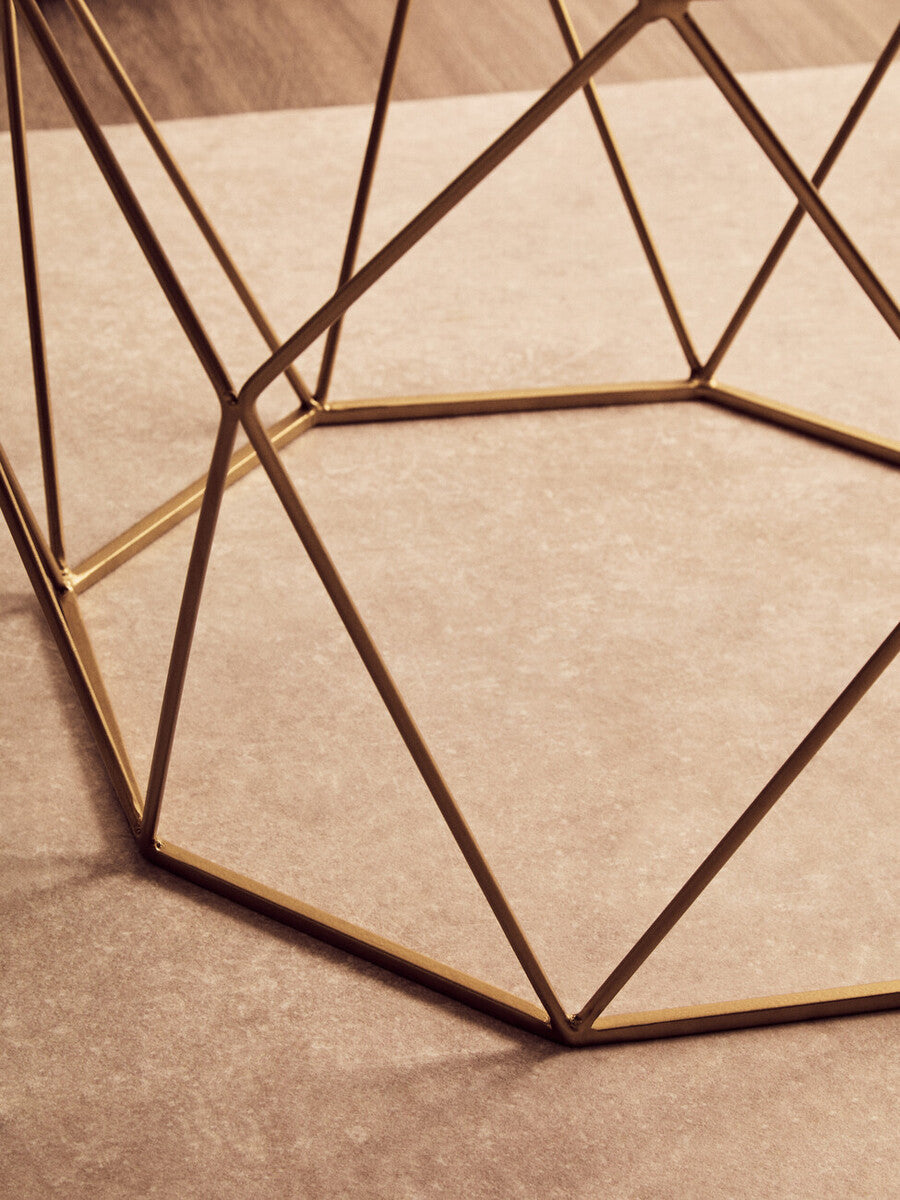 White Octagon Marble Top Coffee Table with Gold Metal Frame | Shalimar