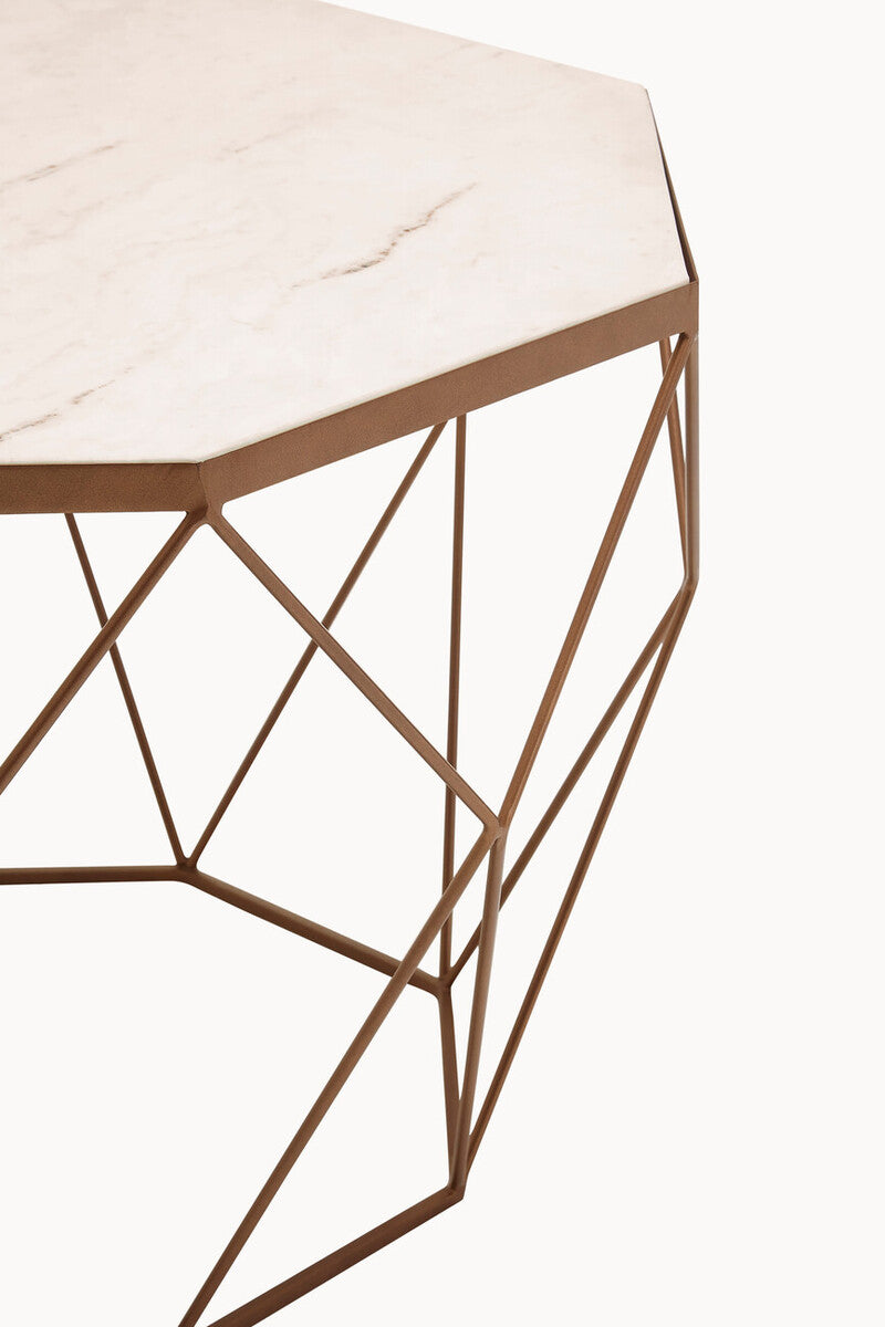 White Octagon Marble Top Coffee Table with Gold Metal Frame | Shalimar