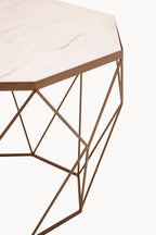 White Octagon Marble Top Coffee Table with Gold Metal Frame | Shalimar
