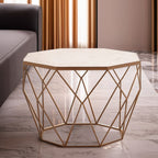 White Octagon Marble Top Coffee Table with Gold Metal Frame | Shalimar