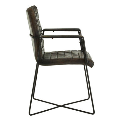 Iron and Grey Leather Weave Chair | Buffalo