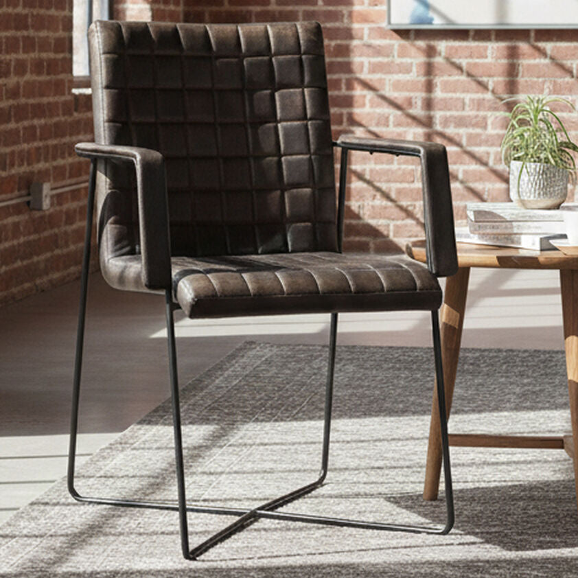 Iron and Grey Leather Weave Chair | Buffalo