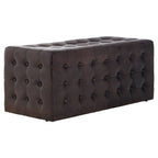 Antique Brown Button Tufted Leather Ottoman | Buffalo