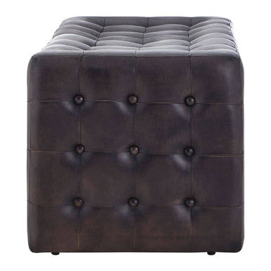 Antique Brown Button Tufted Leather Ottoman | Buffalo