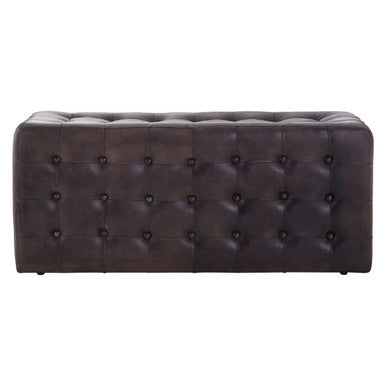 Antique Brown Button Tufted Leather Ottoman | Buffalo