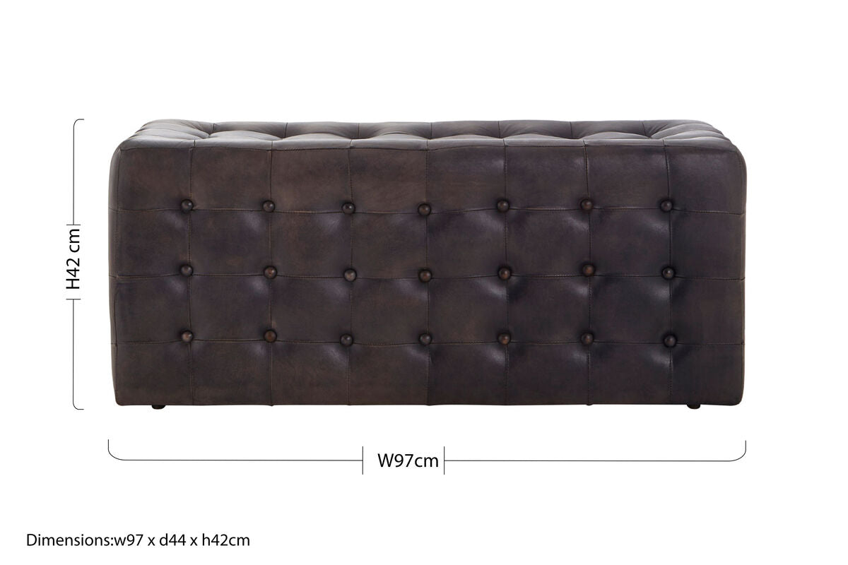 Antique Brown Button Tufted Leather Ottoman | Buffalo