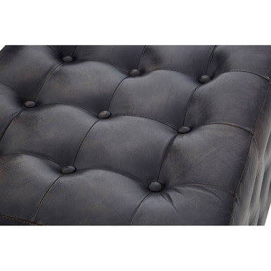 Antique Brown Button Tufted Leather Ottoman | Buffalo