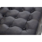 Antique Brown Button Tufted Leather Ottoman | Buffalo
