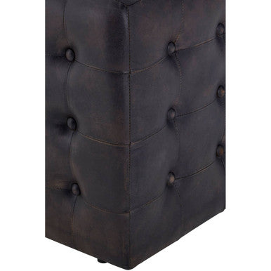 Antique Brown Button Tufted Leather Ottoman | Buffalo