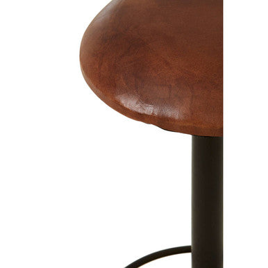 Brown Leather Round Seat Bar Stool | Buffalo