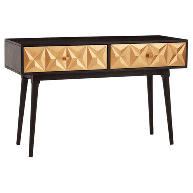 Black Mango Wood Console Table with Gold Star Design Drawer Fronts, Malta