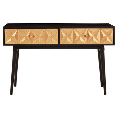 Black Mango Wood Console Table with Gold Star Design Drawer Fronts, Malta