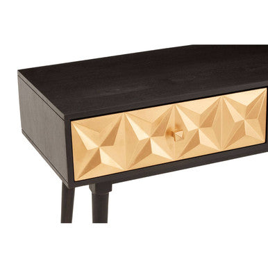 Black Mango Wood Console Table with Gold Star Design Drawer Fronts, Malta
