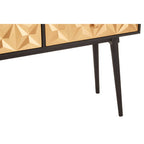 Black Mango Wood Console Table with Gold Star Design Drawer Fronts, Malta