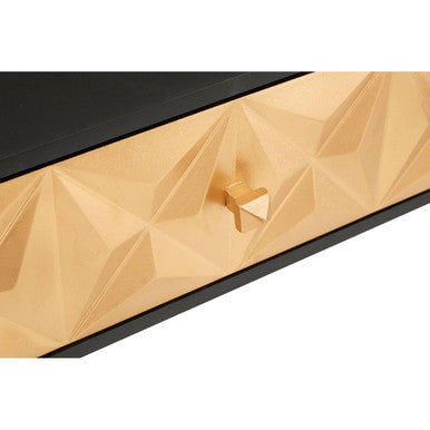 Black Mango Wood Console Table with Gold Star Design Drawer Fronts, Malta