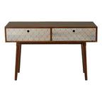 Natural Mango Wood Console Table with 2 Drawers Coastal Pastel Wash, Coastal