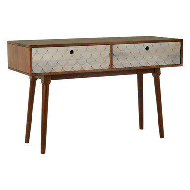Natural Mango Wood Console Table with 2 Drawers Coastal Pastel Wash, Coastal