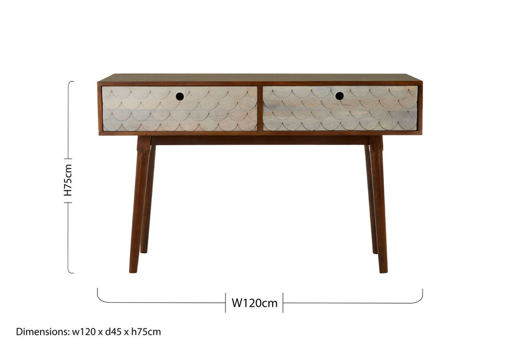 Natural Mango Wood Console Table with 2 Drawers Coastal Pastel Wash, Coastal