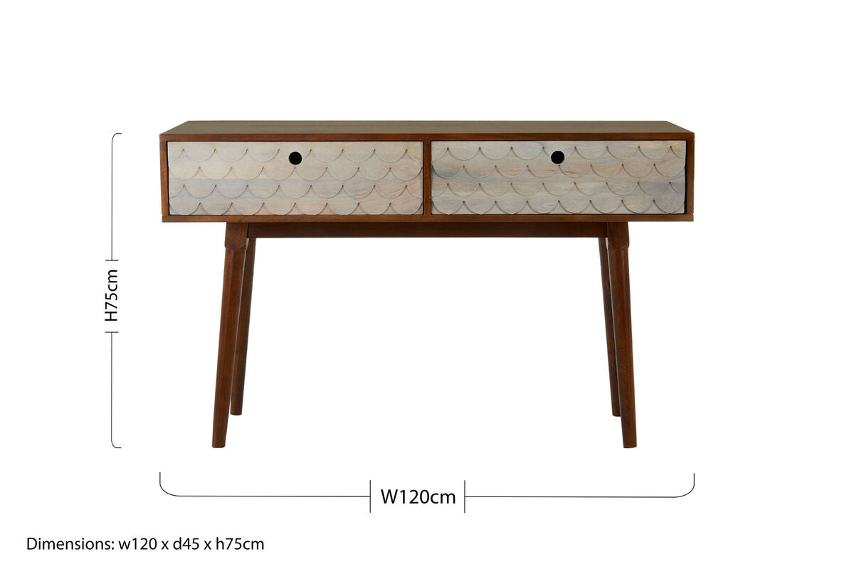Natural Mango Wood Console Table with 2 Drawers Coastal Pastel Wash, Coastal