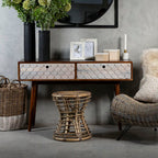 Natural Mango Wood Console Table with 2 Drawers Coastal Pastel Wash, Coastal