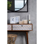 Natural Mango Wood Console Table with 2 Drawers Coastal Pastel Wash, Coastal