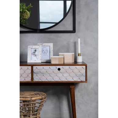 Natural Mango Wood Console Table with 2 Drawers Coastal Pastel Wash, Coastal