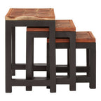 Natural Wood Top Nesting Tables Set of 3 with Black Metal Legs | Artisan