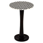 Black Acacia Wood Pedestal Side Table with Mosaic Design | Artisan