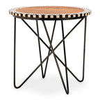 Natural Geometric Acacia Wood Round Side Table with Black Metal Legs | Artisan