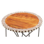 Natural Geometric Acacia Wood Round Side Table with Black Metal Legs | Artisan