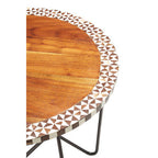 Natural Geometric Acacia Wood Round Side Table with Black Metal Legs | Artisan