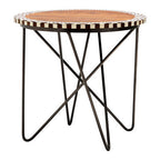 Natural Geometric Acacia Wood Round Side Table with Black Metal Legs | Artisan
