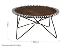 Natural Acacia Wood Coffee Table with Chevron Trim and Black Iron Hairpin Legs | Artisan