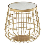 White Marble Top Side Table with Gold Brass Finish Latticed Metal Base | Nirav