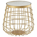 White Marble Top Side Table with Gold Brass Finish Latticed Metal Base | Nirav