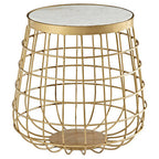 White Marble Top Side Table with Gold Brass Finish Latticed Metal Base | Nirav