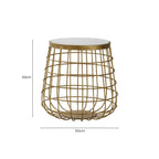 White Marble Top Side Table with Gold Brass Finish Latticed Metal Base | Nirav