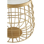 White Marble Top Side Table with Gold Brass Finish Latticed Metal Base | Nirav