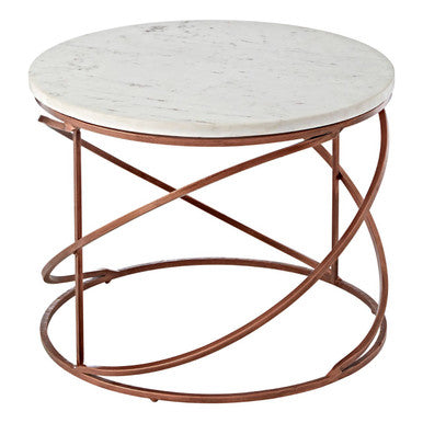 White Marble Top Round Coffee Table with Metal Finish | Nirav