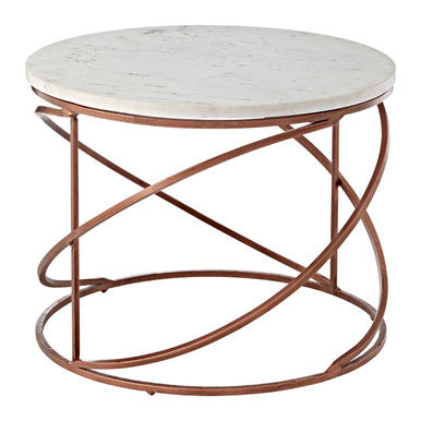 White Marble Top Round Coffee Table with Metal Finish | Nirav