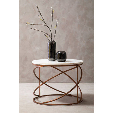 White Marble Top Round Coffee Table with Metal Finish | Nirav