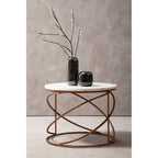 White Marble Top Round Coffee Table with Metal Finish | Nirav