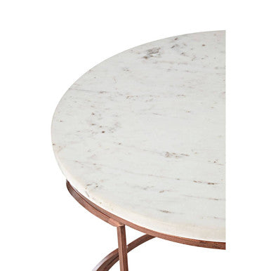 White Marble Top Round Coffee Table with Metal Finish | Nirav