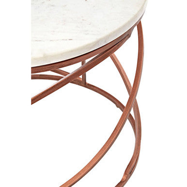 White Marble Top Round Coffee Table with Metal Finish | Nirav