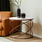 White Marble Top Round Coffee Table with Metal Finish | Nirav