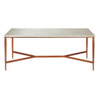 White Marble Top Coffee Table with Warm Copper Tapered Iron Legs | Nirav
