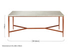 White Marble Top Coffee Table with Warm Copper Tapered Iron Legs | Nirav