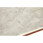 White Marble Top Coffee Table with Warm Copper Tapered Iron Legs | Nirav