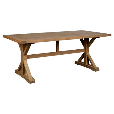 Aged Grey Oak Dining Table with Prominent Silvery Grain and Crossed Base, Lyon